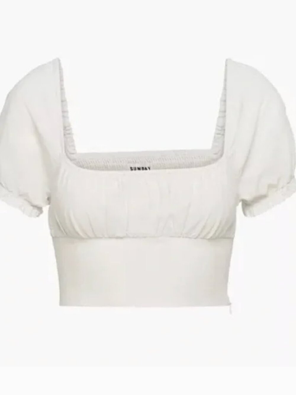 Sunday Best Cropped Smocked Puff Sleeve Milk Maid Feminine Linen Top size L